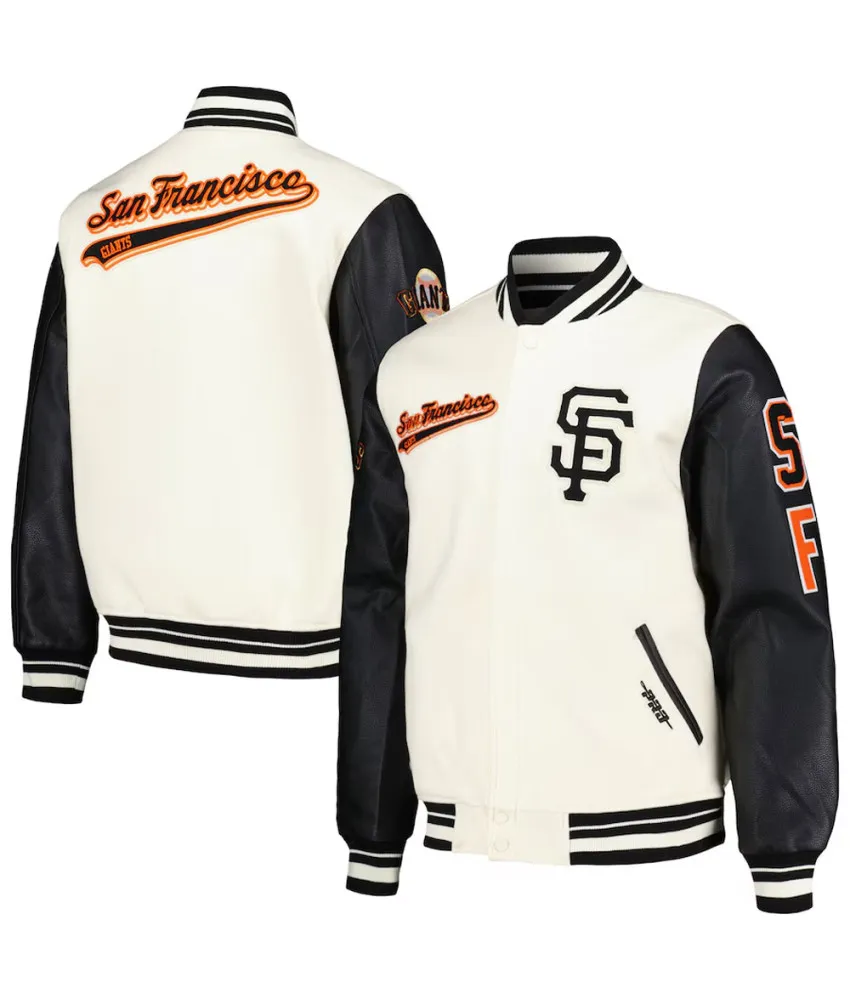 San Francisco Giants Script Tail Cream and Black Varsity Jacket 