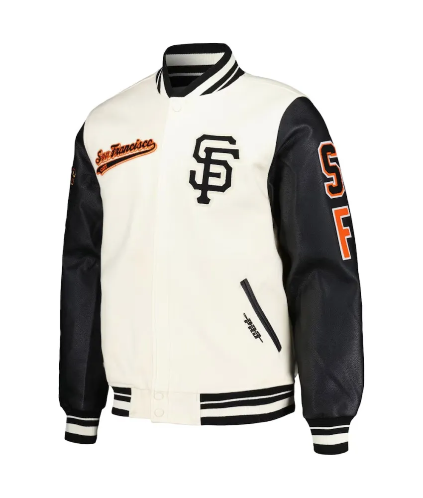 San Francisco Giants Script Tail Cream and Black Varsity Jacket 