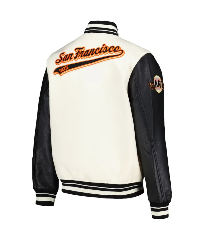 San Francisco Giants Script Tail Cream and Black Varsity Jacket 