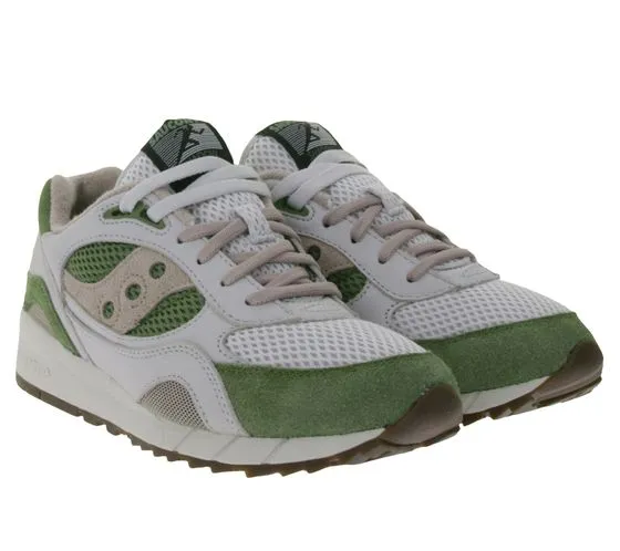 Saucony Shadow 600 Zapatos de cuero genuino para hombre con entresuela de EVA Zapatillas retro con cordones S70779-1 Verde/Blanc