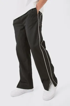 Side Stripe Split Hem Straight Leg Pants