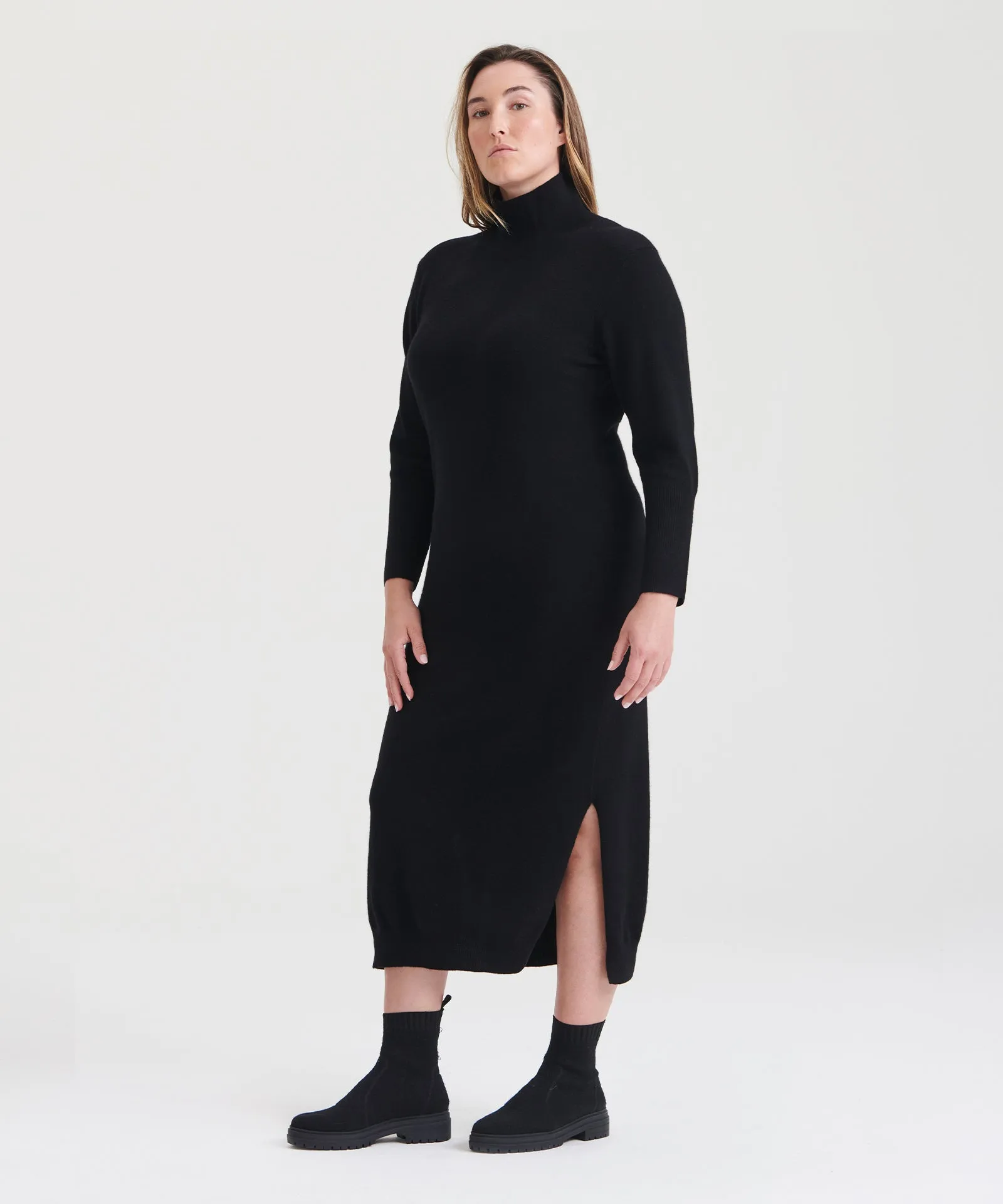 Signature Cashmere Turtleneck Dress with Slits