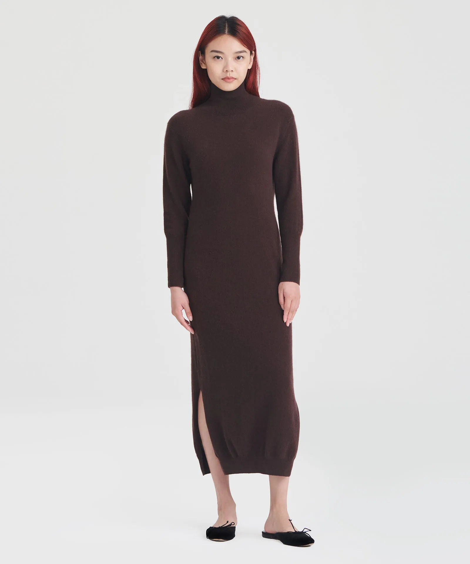 Signature Cashmere Turtleneck Dress with Slits