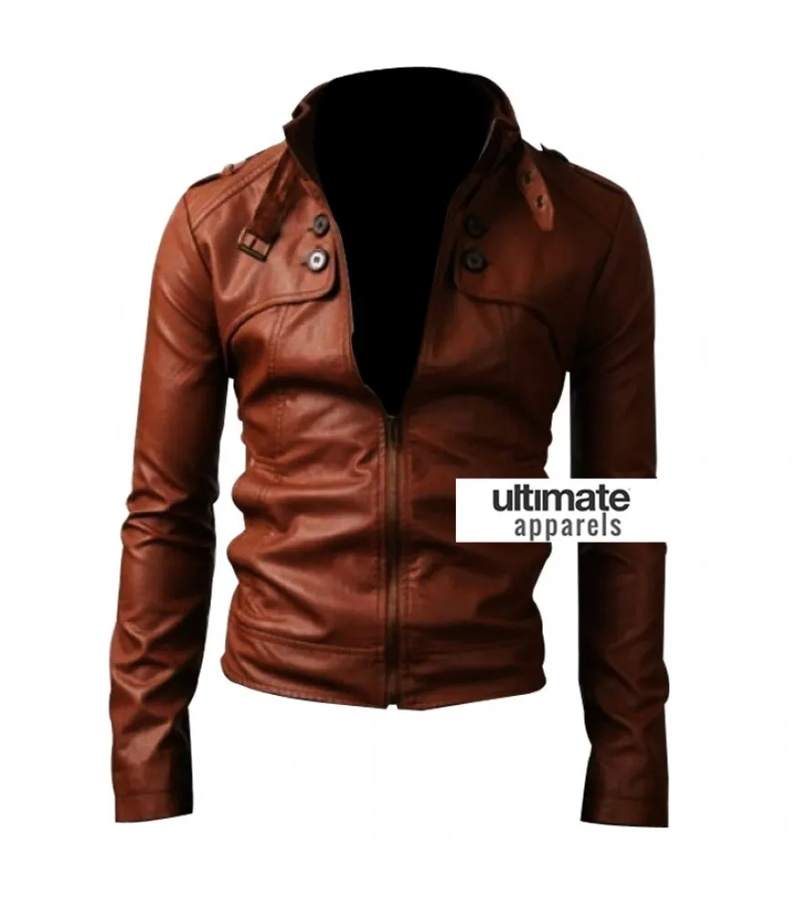 Slim Fit Button Pocket Light Brown Jacket For Men Sale