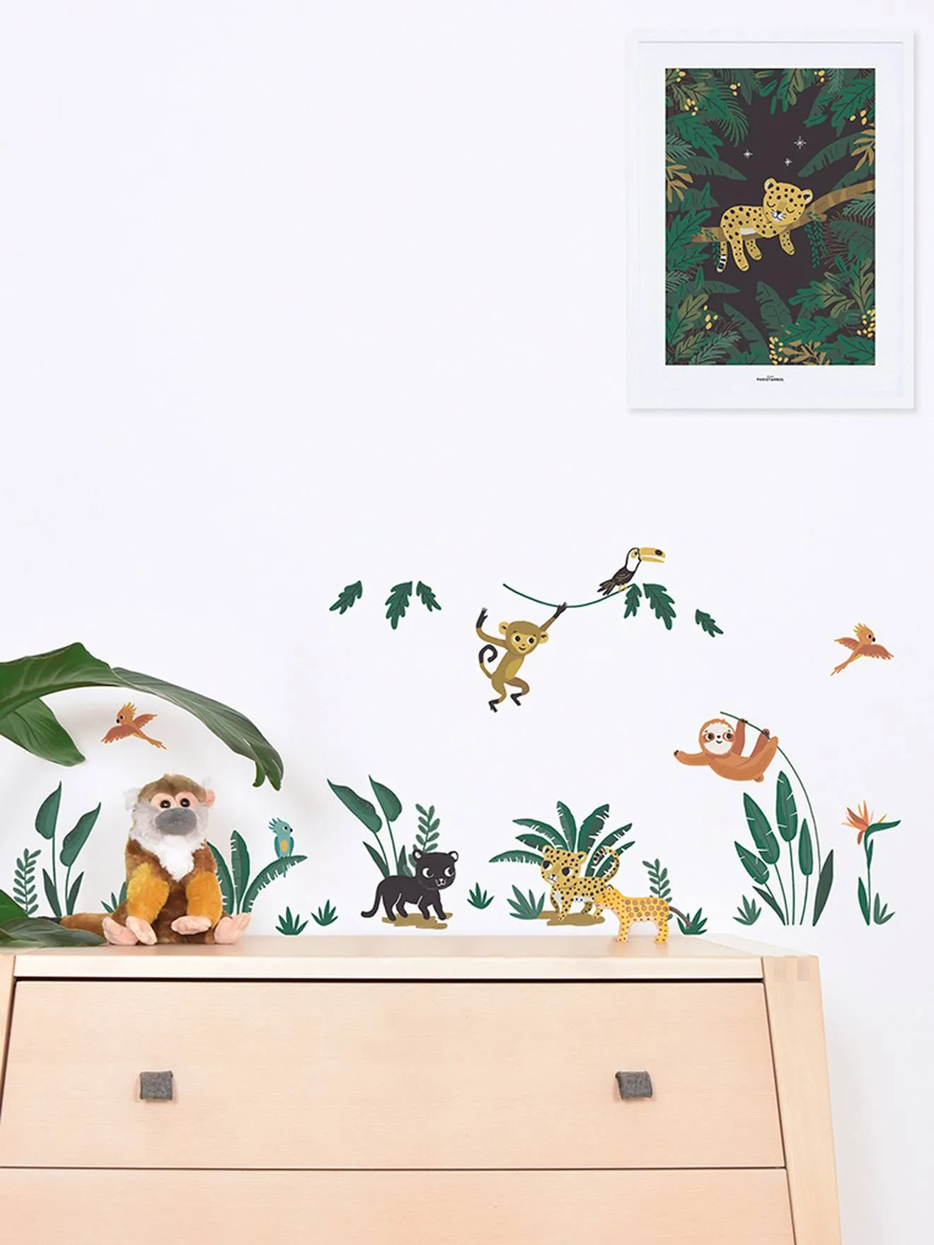 Small Jungle Animals Sticker Sheet, by LILIPINSO - green medium solid with desig