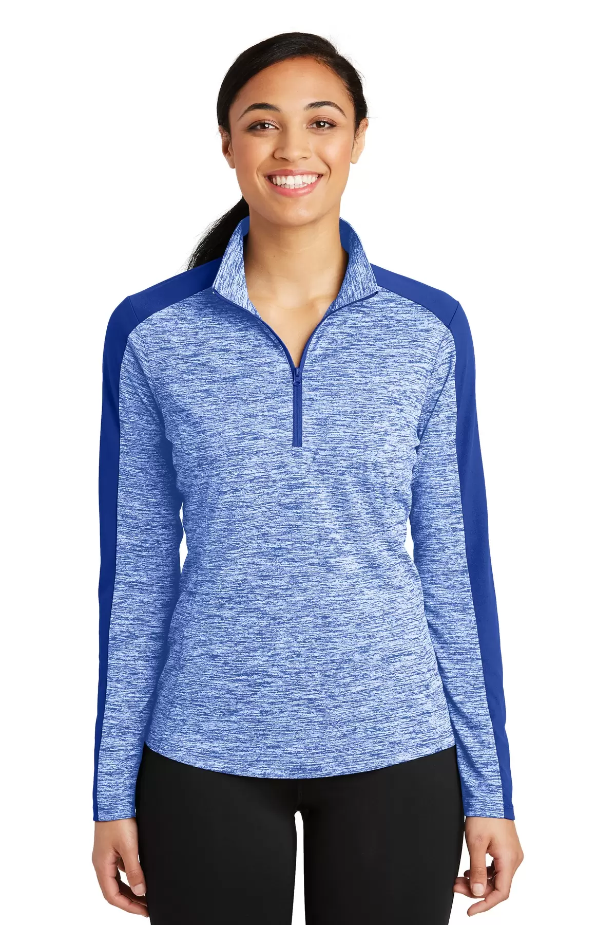 Sport Tek LST397 Sport-Tek Ladies PosiCharge Electric Heather Colorblock 1/4-Zip Pullover SKU: LST397