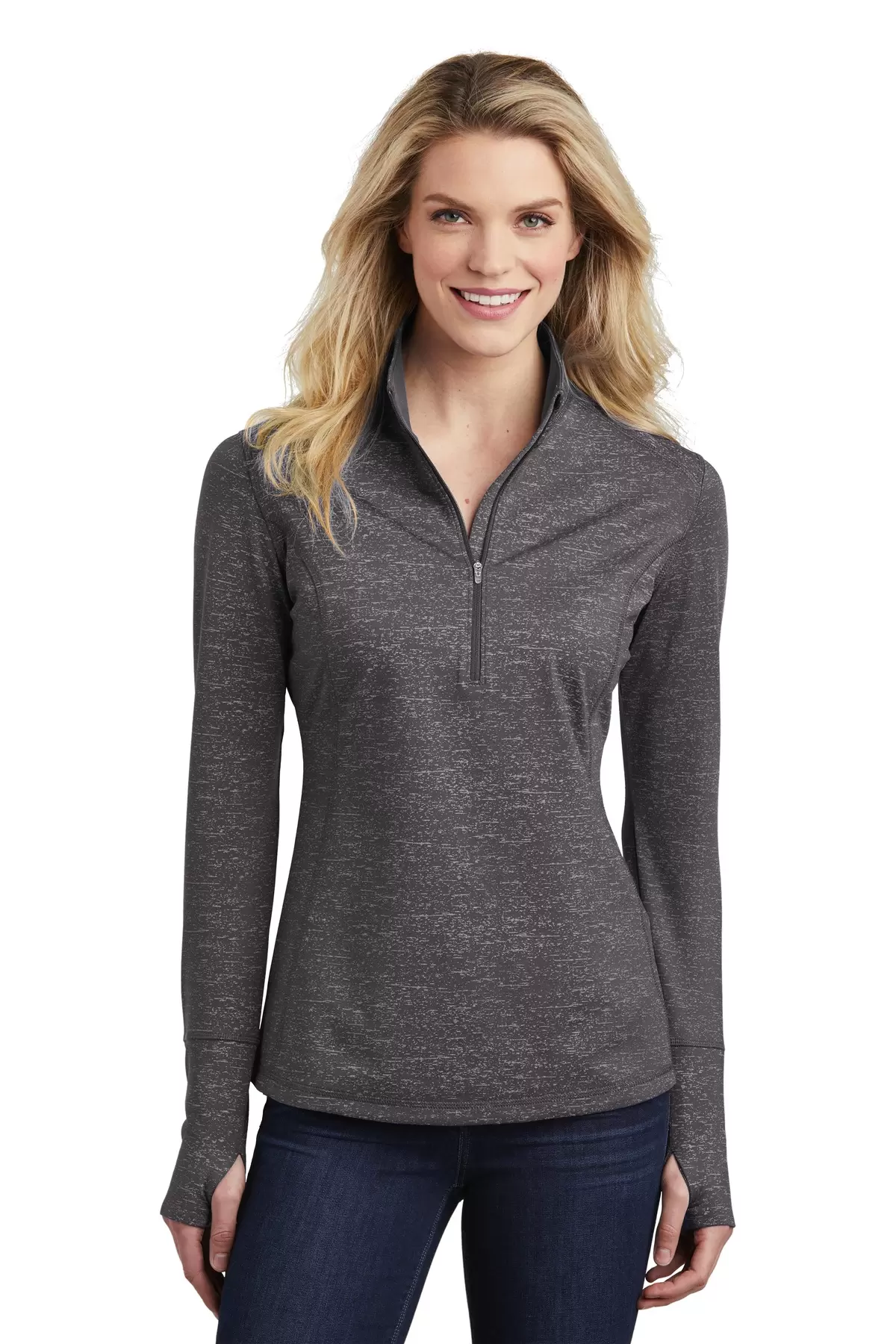 Sport Tek LST855 Sport-Tek  Ladies Sport-Wick  Stretch Reflective Heather 1/2-Zip Pullover SKU: LST855