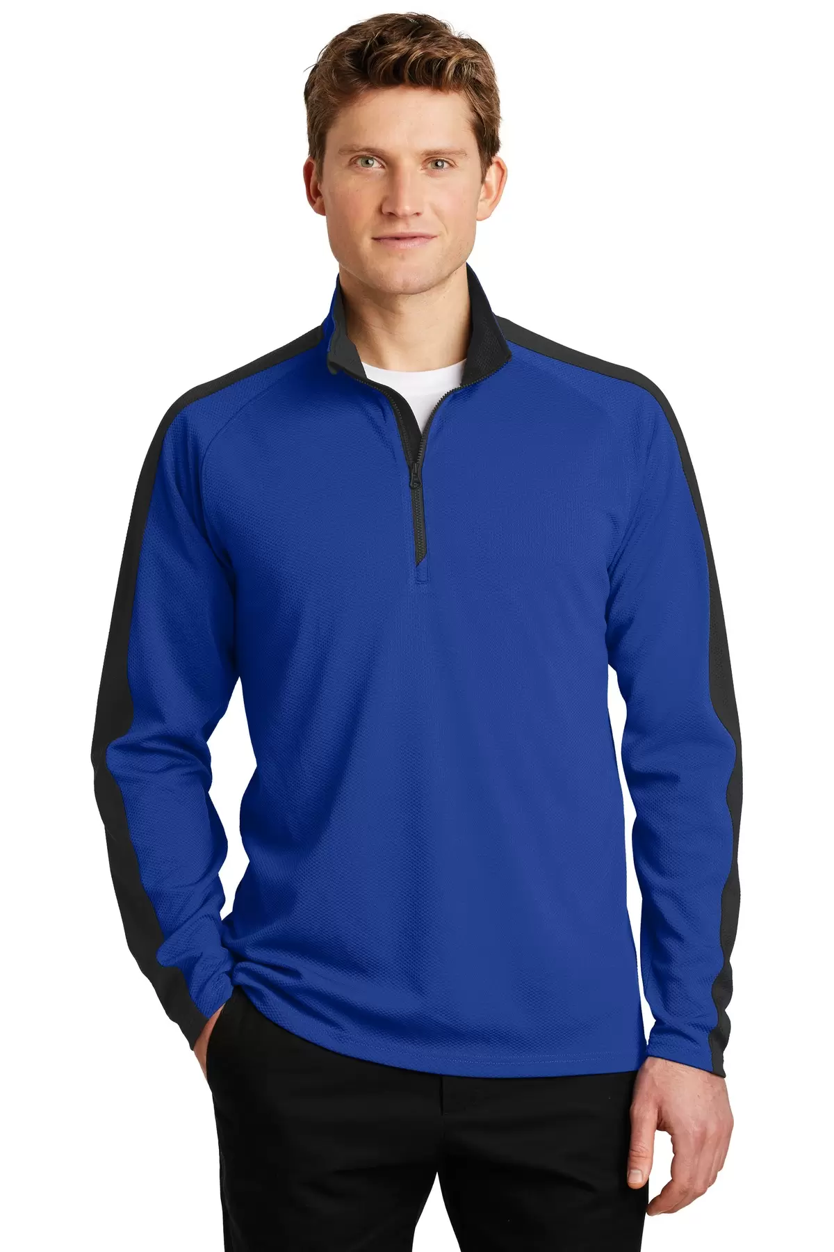 Sport Tek ST861 Sport-Tek Sport-Wick Textured Colorblock 1/4-Zip Pullover SKU: ST861