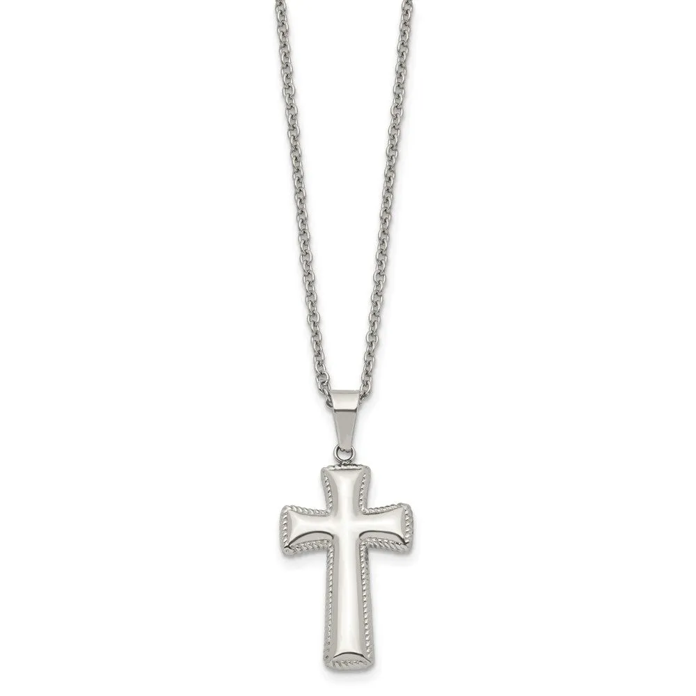 Stainless Steel Medium Pillow Cross Necklace, 18 Inch