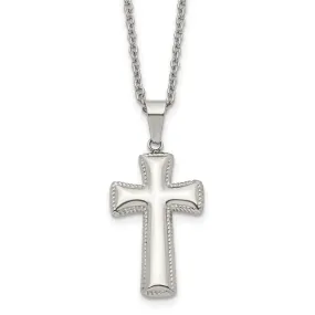 Stainless Steel Medium Pillow Cross Necklace, 18 Inch