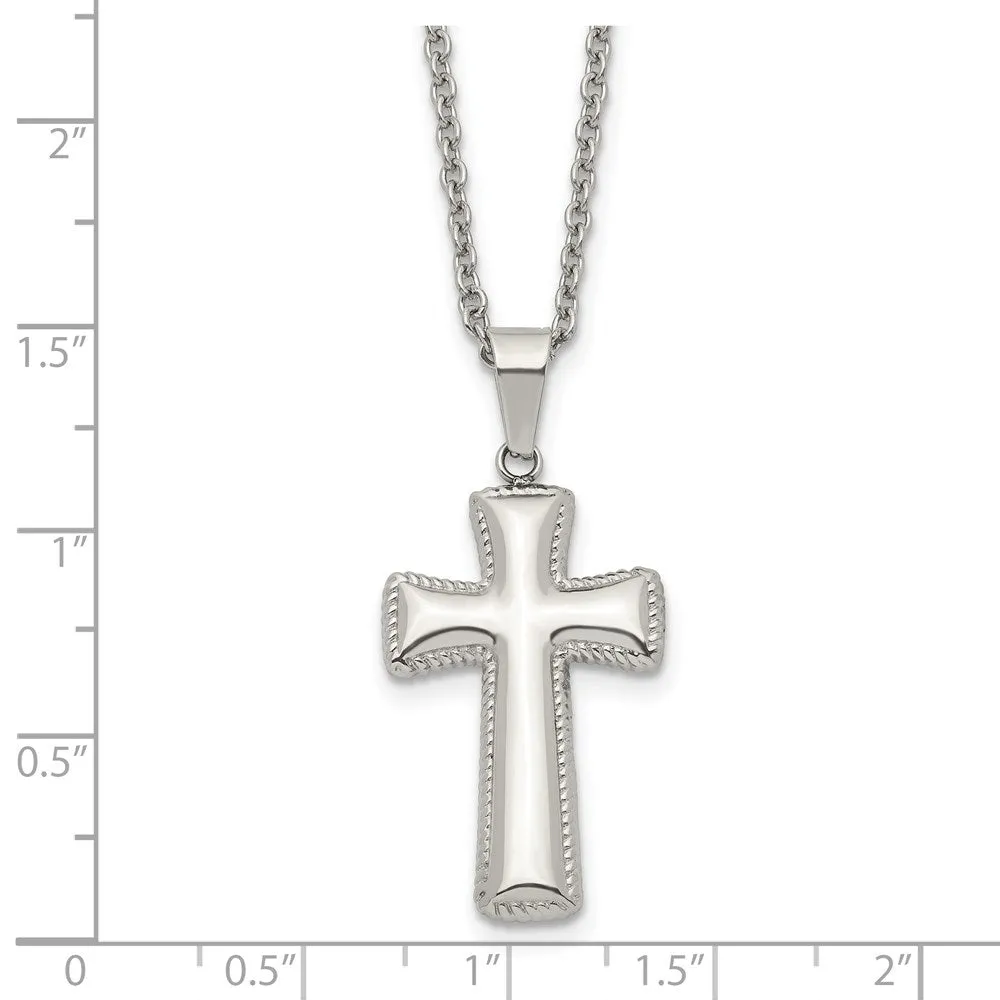 Stainless Steel Medium Pillow Cross Necklace, 18 Inch