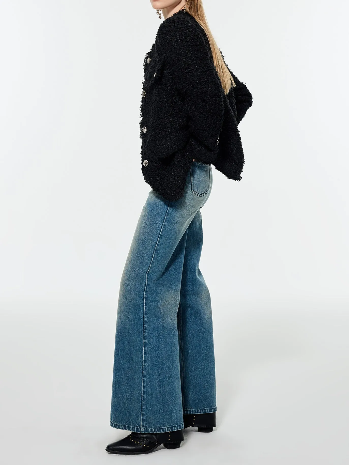 Straight Denim Faded Loose Wide-Pants