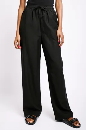 Straight Leg Linen Pants in Black