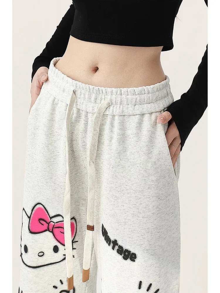 Summer hellokitty gray sweatpants for women spring and autumn 2024 new casual sports straight loose wide leg pants