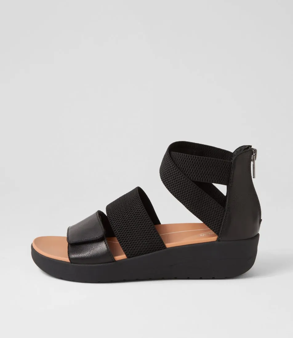 SUPERSOFT Marrin Black Leather Elastic Sandals