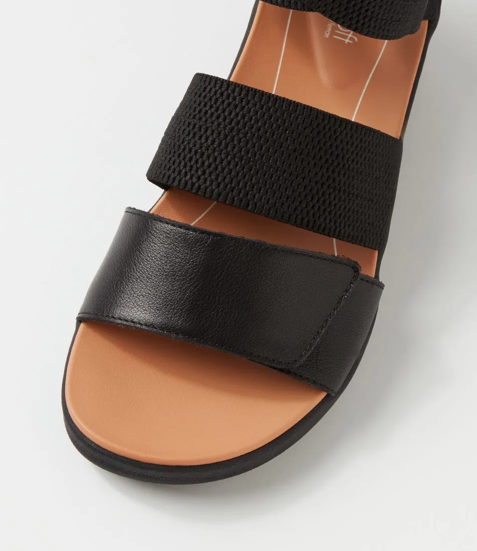 SUPERSOFT Marrin Black Leather Elastic Sandals