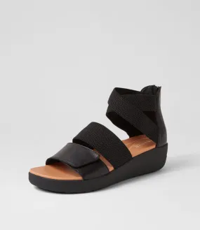 SUPERSOFT Marrin Black Leather Elastic Sandals