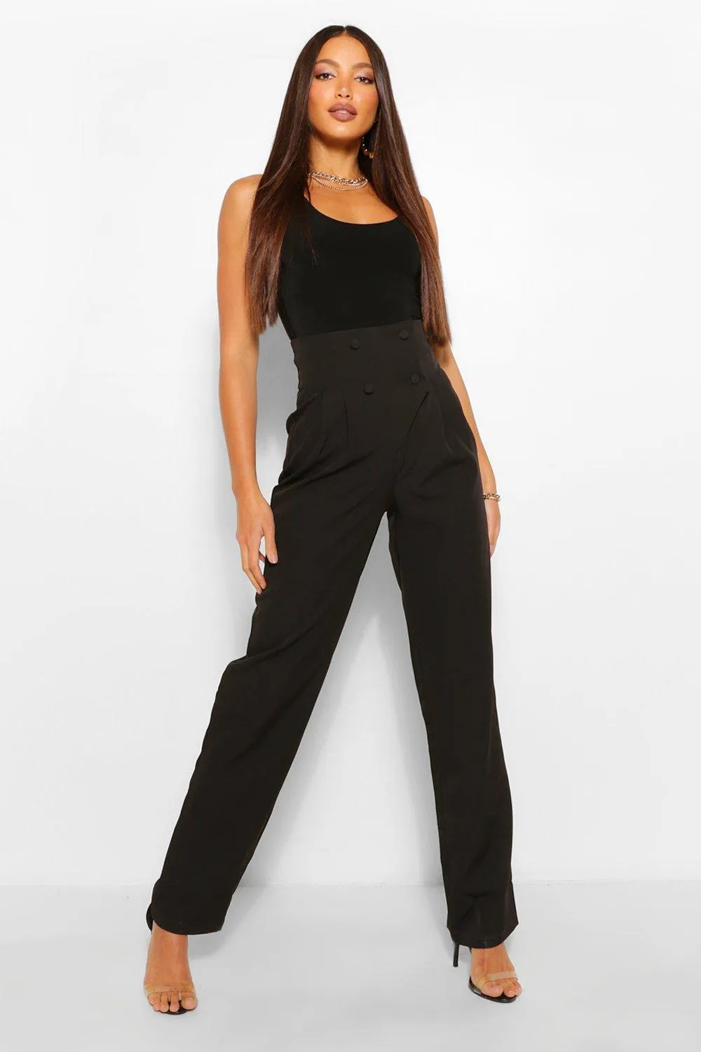 Tall Pleated High Waist Straight Leg Pants