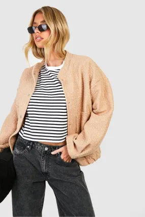 Textured Oversized Bomber Jacket