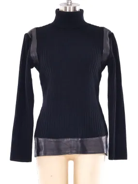 Thierry Mugler Leather Trimmed Turtleneck