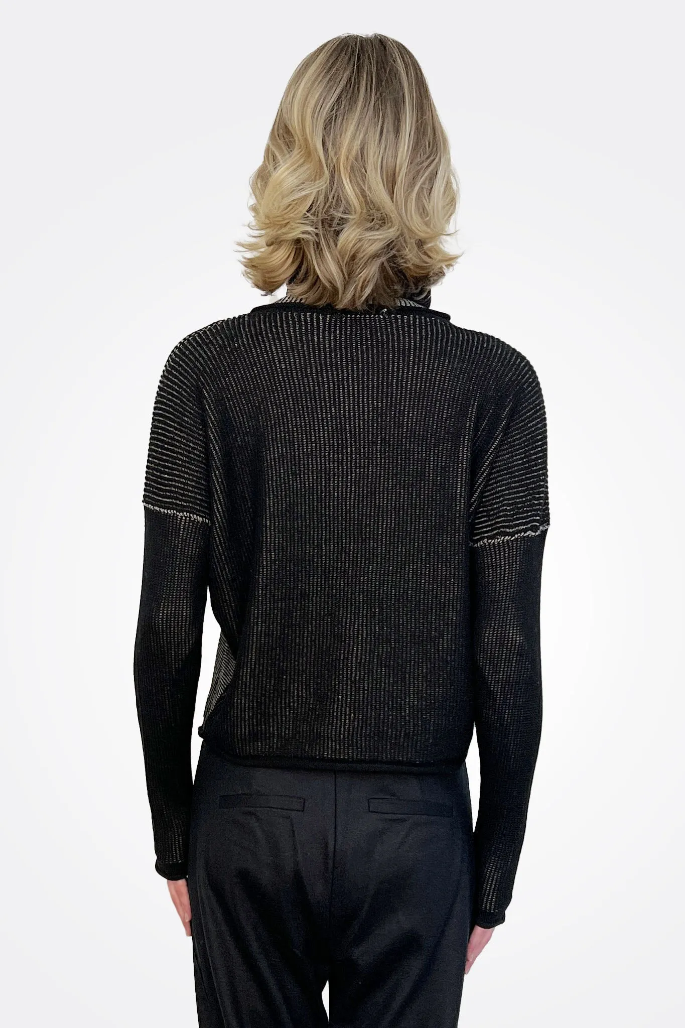 Two Tone Ribbed Turtleneck - Black