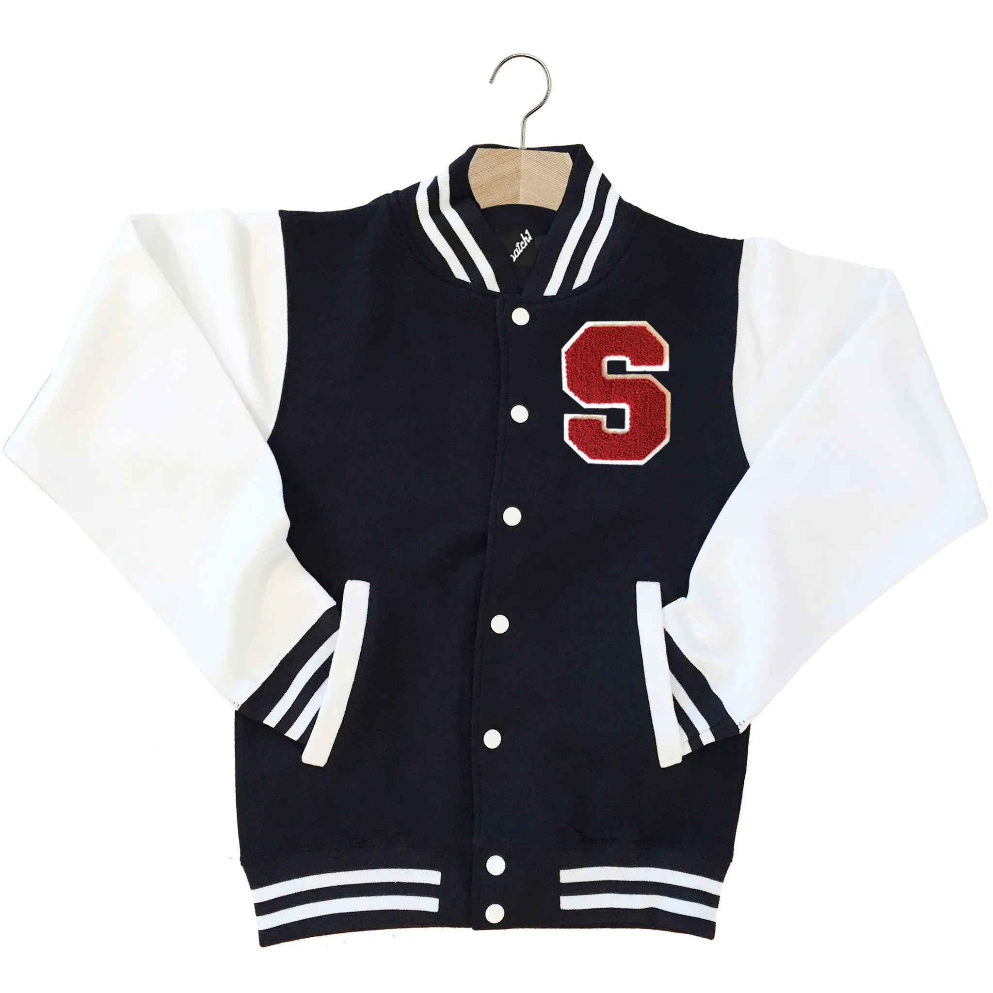 VARSITY BASEBALL JACKET UNISEX PERSONALISED WITH GENUINE US COLLEGE LETTER S