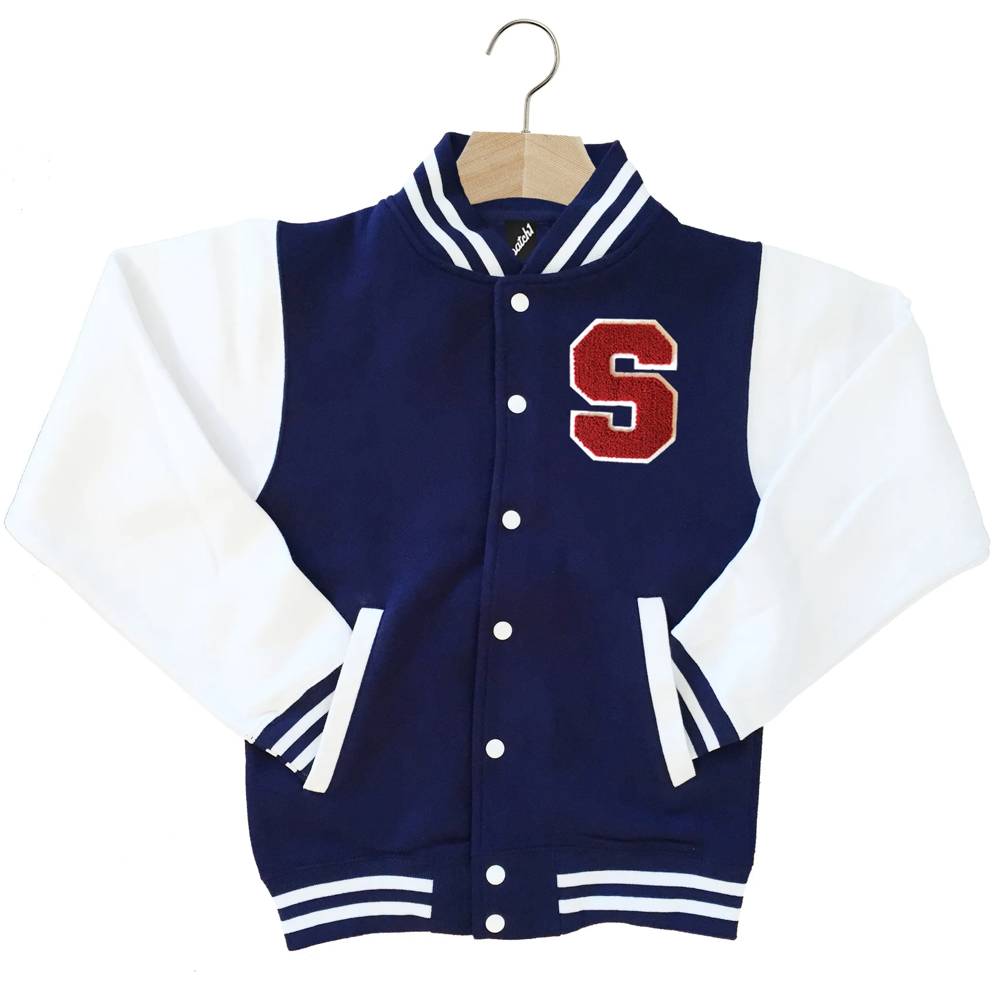 VARSITY BASEBALL JACKET UNISEX PERSONALISED WITH GENUINE US COLLEGE LETTER S