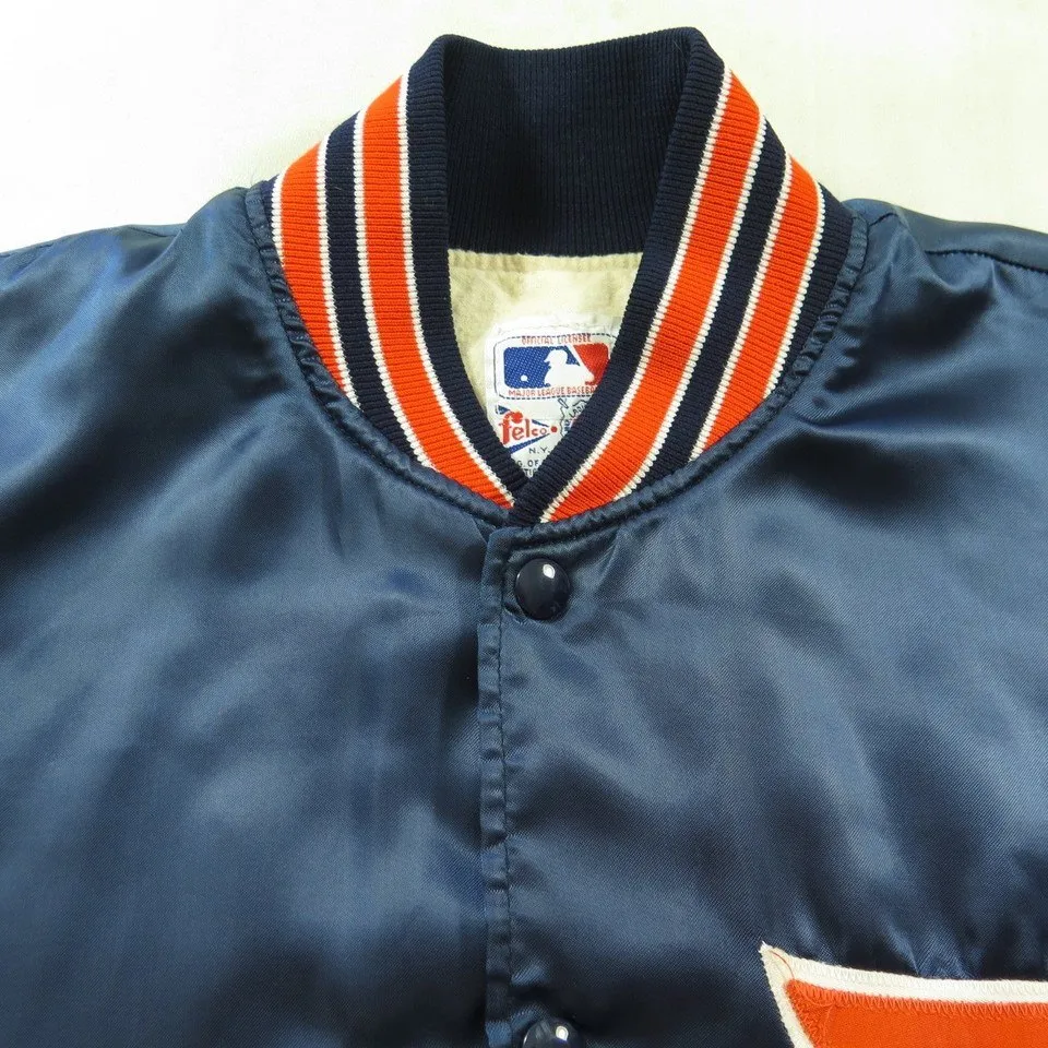 Vintage 70s Detroit Tigers Jacket L Felco Union Made MLB Baseball Satin