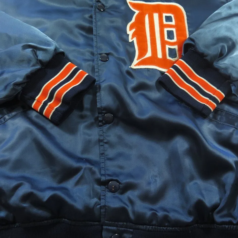 Vintage 70s Detroit Tigers Jacket L Felco Union Made MLB Baseball Satin