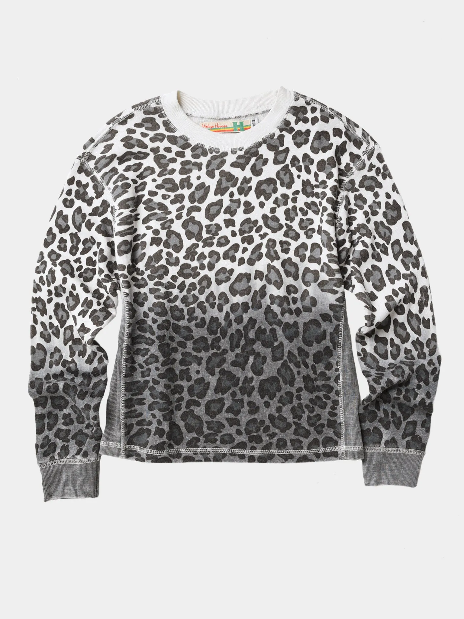     VINTAGE HAVANA  Girls' Leopard Fleece Print Dip-Dye Crew Neck Pullover Sweatshirt    