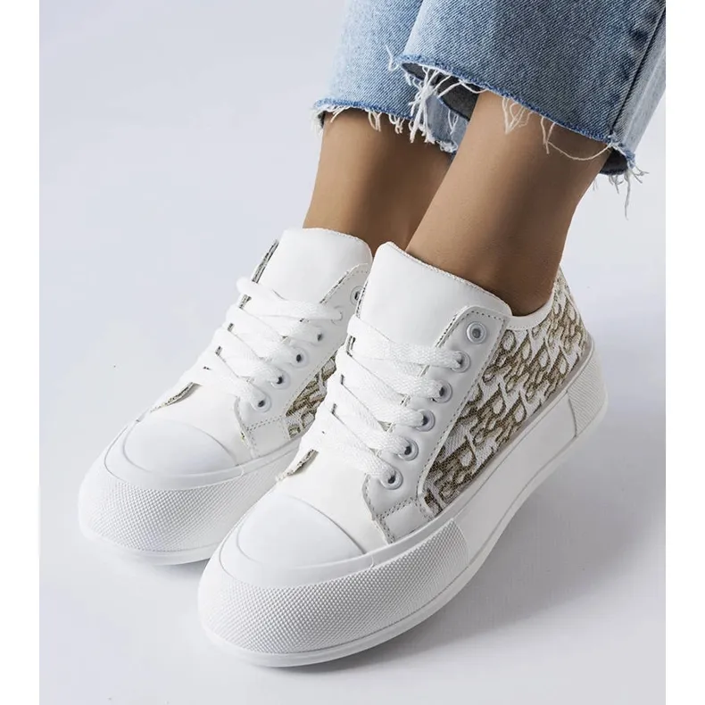 White sneakers with a beige pattern from Marquis