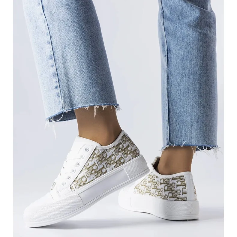 White sneakers with a beige pattern from Marquis