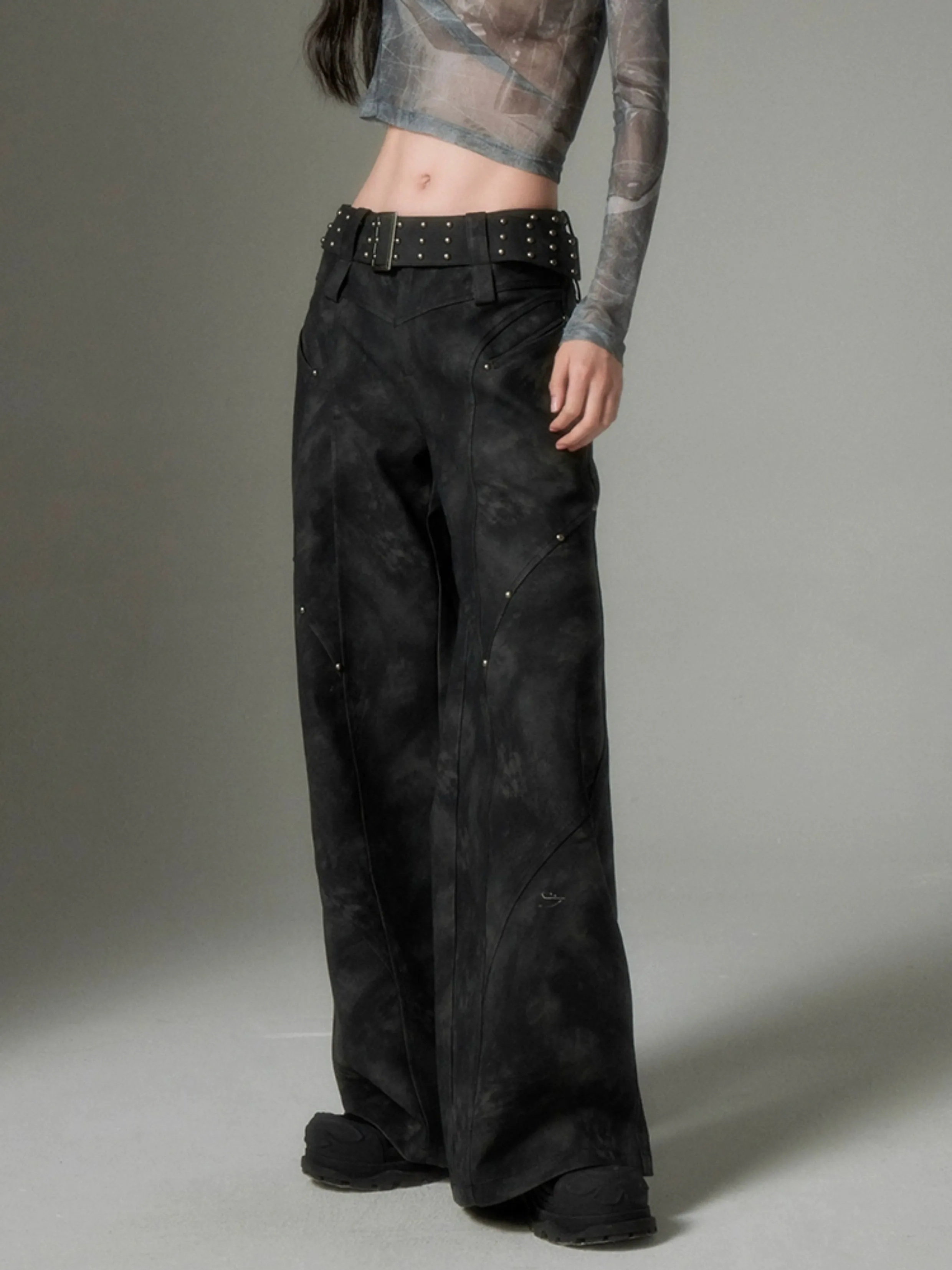 Wide Leg Rivet Leather Pants