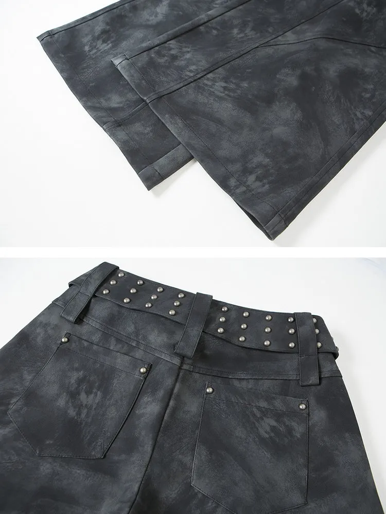 Wide Leg Rivet Leather Pants