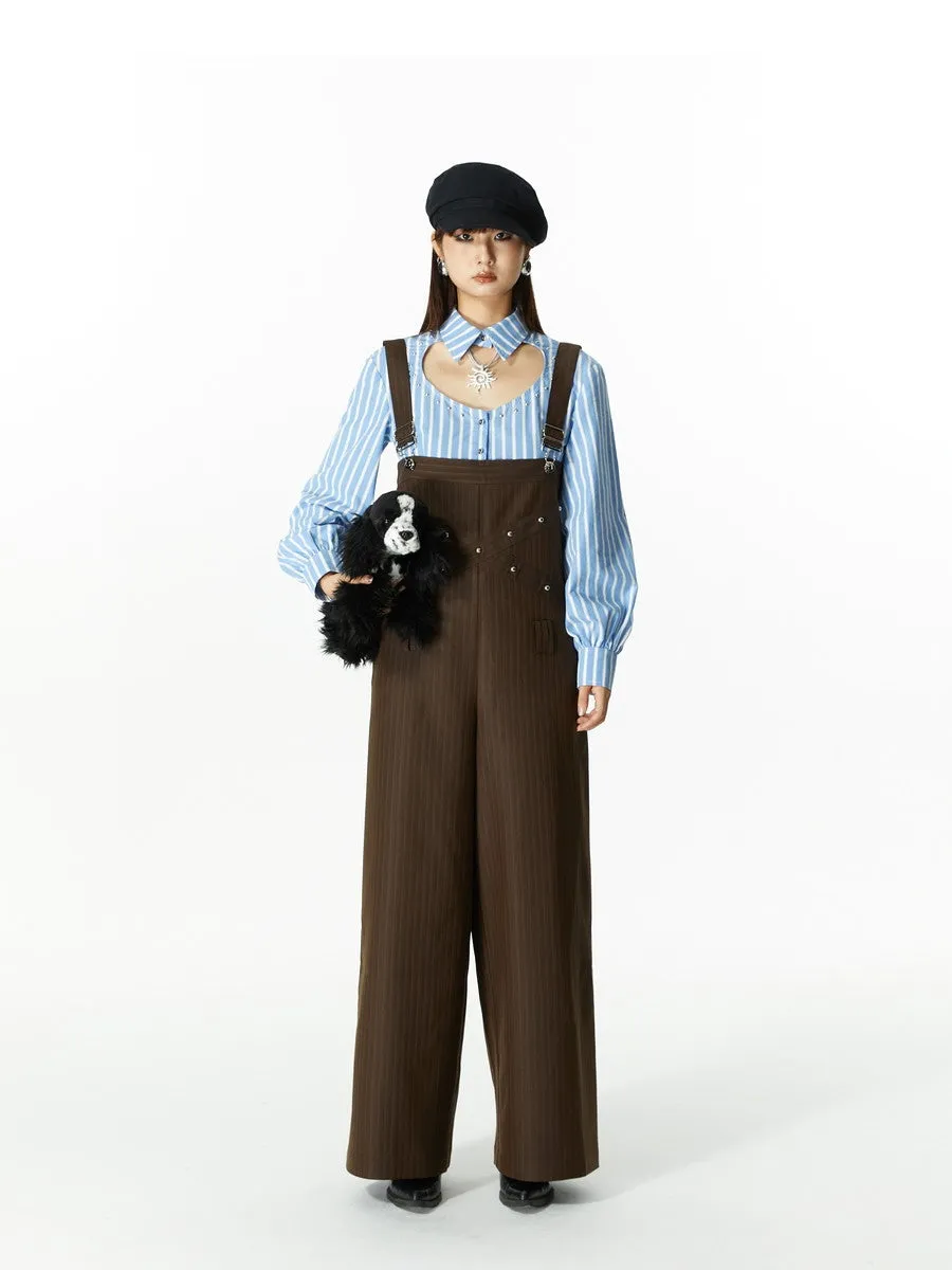 Wide-Pants Loose Casual Stripe Overall