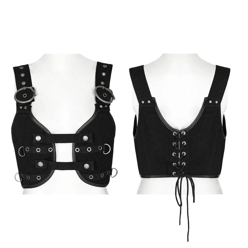 Women's Punk Strappy Eyelets Vest