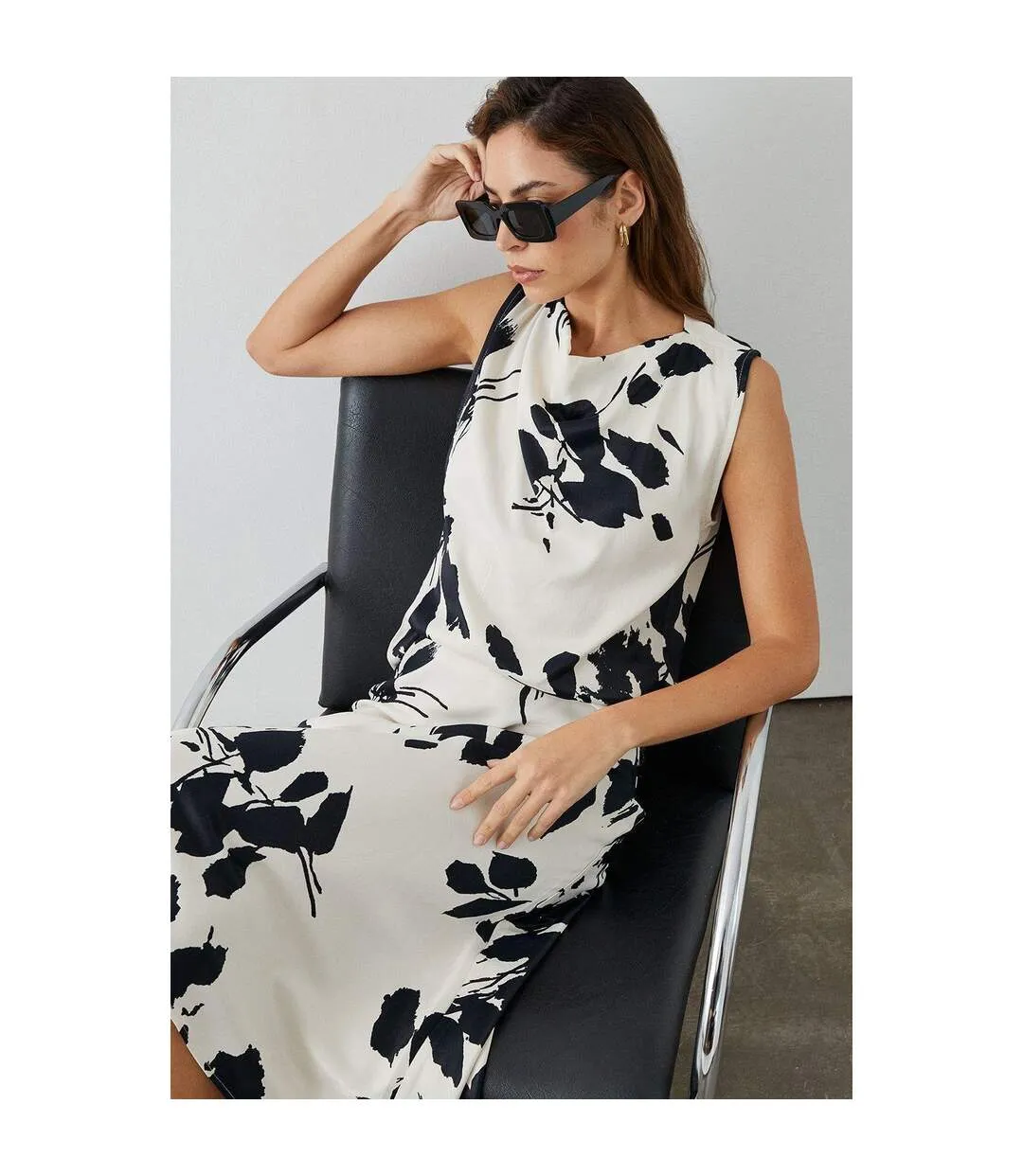 Womens/ladies leaf print high-neck sleeveless top monochrome Principles