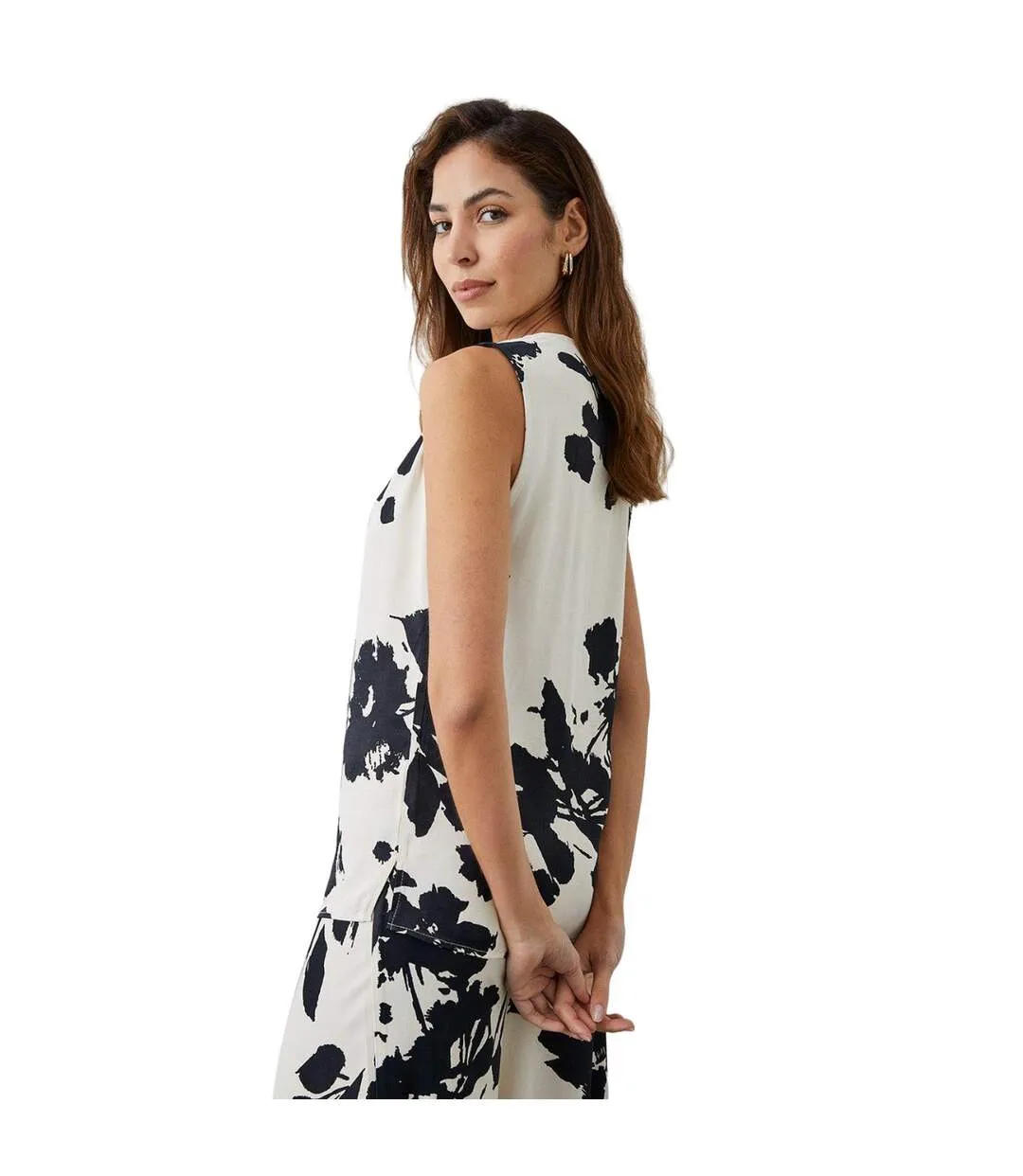 Womens/ladies leaf print high-neck sleeveless top monochrome Principles