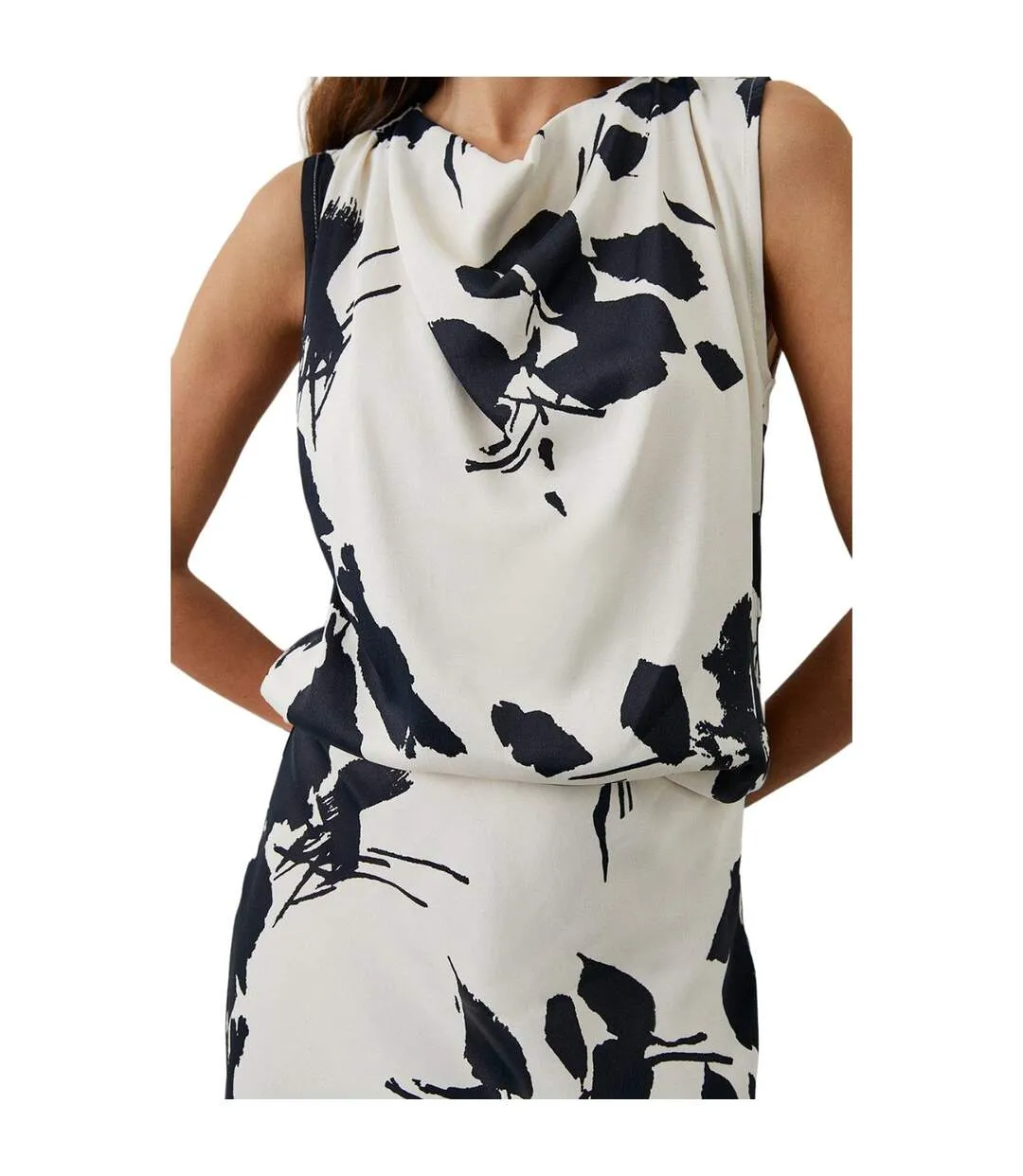 Womens/ladies leaf print high-neck sleeveless top monochrome Principles