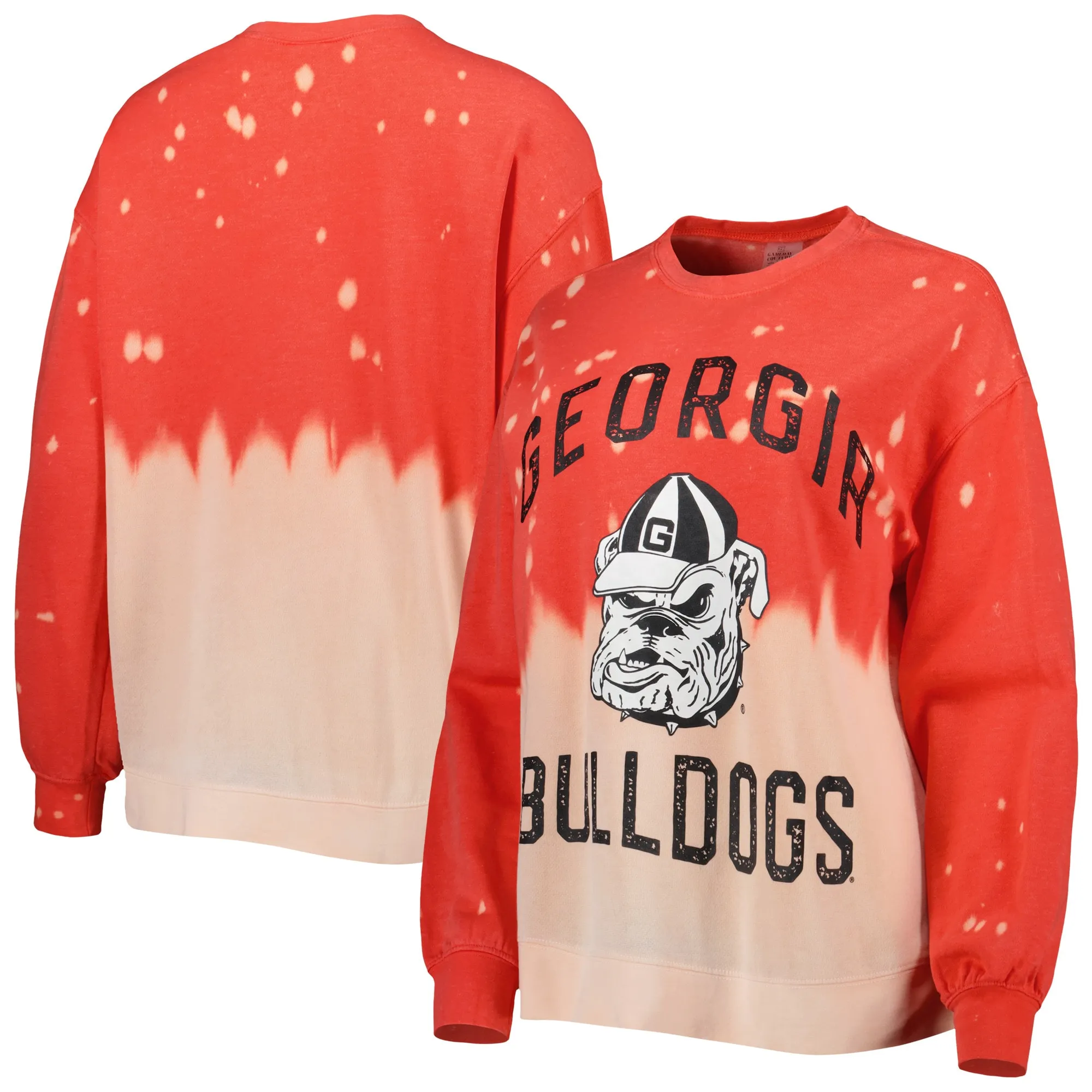 Women's Gameday Couture Red Georgia Bulldogs Twice As Nice Faded Dip-Dye Pullover Long Sleeve Top